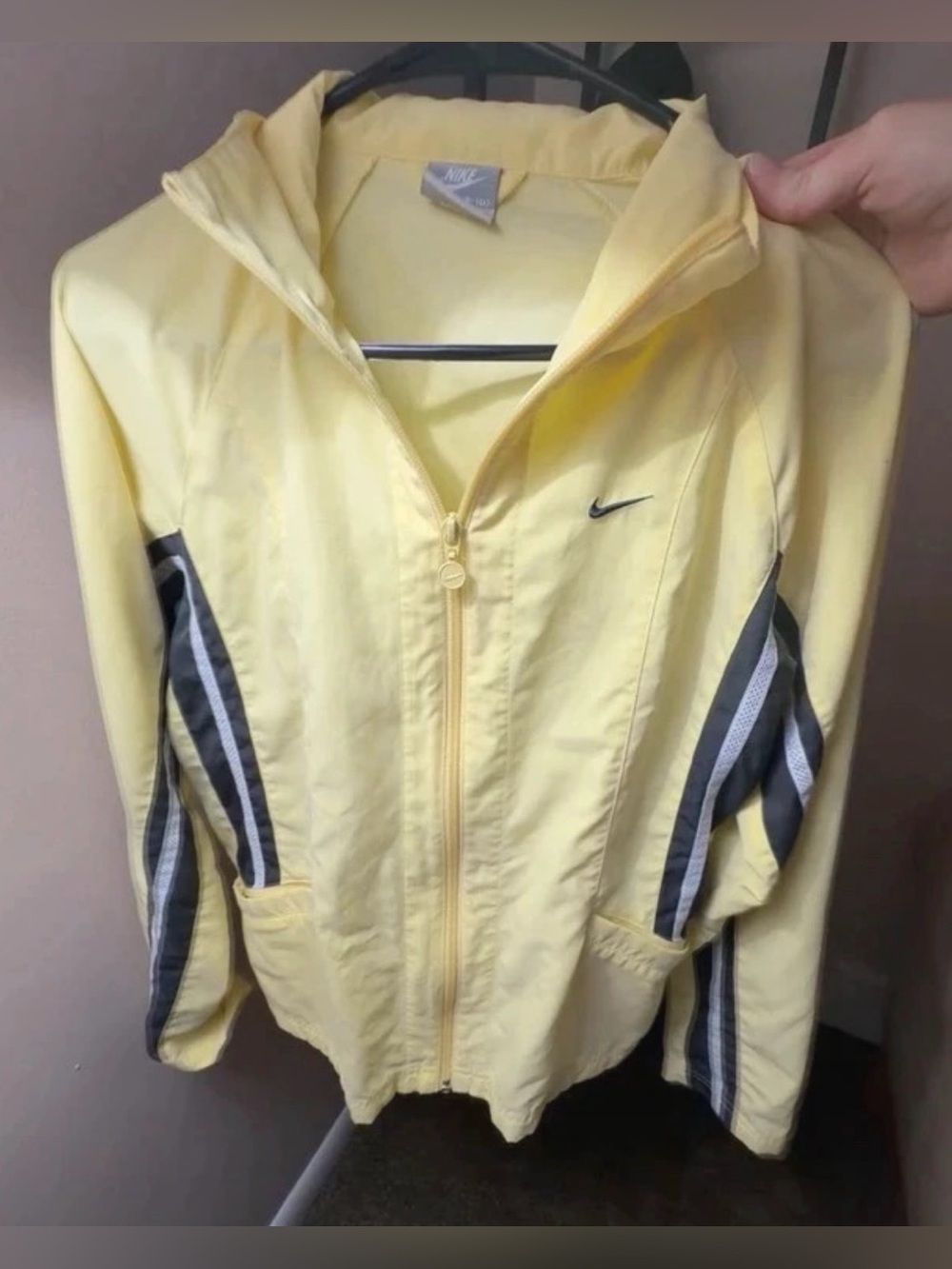 Nike Women’s Light Yellow Zip-Up Jacket with Black Stripes